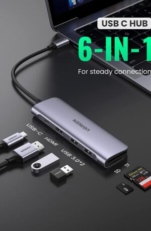 Ugreen 6 in 1 USB C Adapter with 4K HDMI USB3.0 SD/TF Card Reader 100W PD Compatible for MacBook Pro