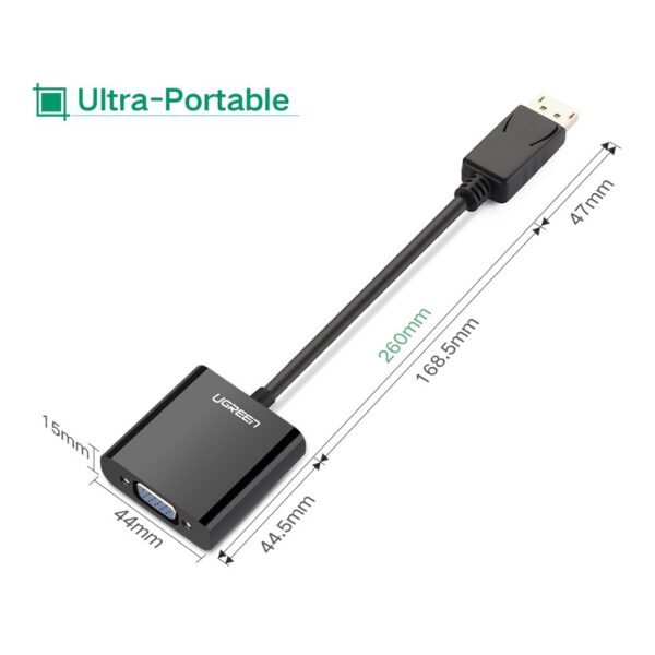 Ugreen DP Male to VGA Female Converter cable, support ATI Eyefinity - Black color, 18cm, ABS casing - Image 5