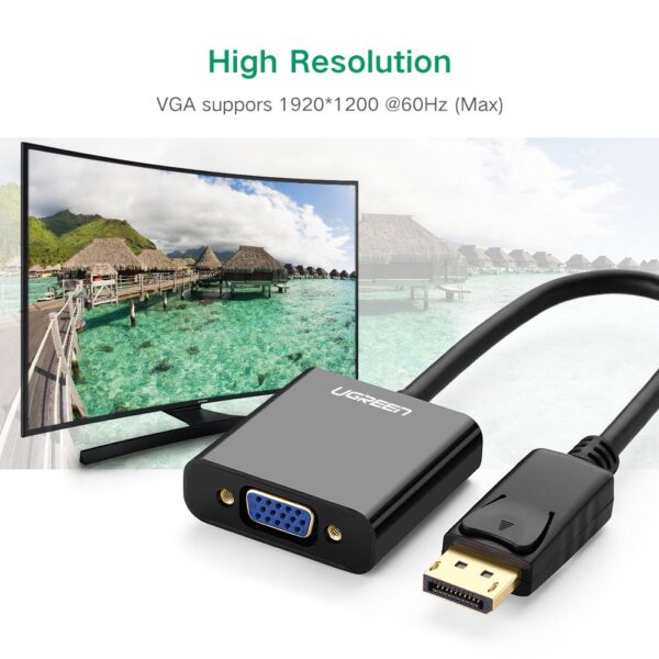 Ugreen DP Male to VGA Female Converter cable, support ATI Eyefinity - Black color, 18cm, ABS casing - Image 7