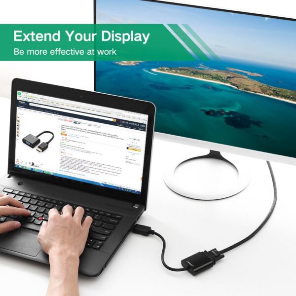 Ugreen DP Male to VGA Female Converter cable, support ATI Eyefinity - Black color, 18cm, ABS casing - Image 8