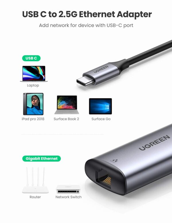Ugreen USB Type C to giga, Grey, Realtek chipset - Image 4