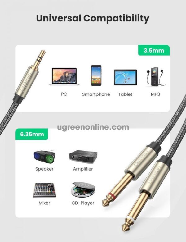 Ugreen 10613 1M Gray 3.5mm TRS to Dual 6.35mm TS Audio Cable AV126-10613 - Image 5