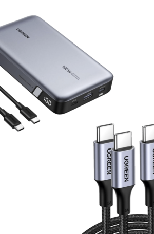 (Bundle) 100W 20000mAh Power Bank + 3.3FT 100W USB-C Cable 2 Pack