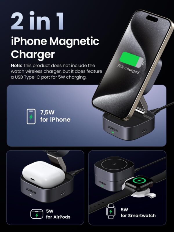 UGREEN 2-in-1 Foldable Wireless Fast Charging Station - Image 2