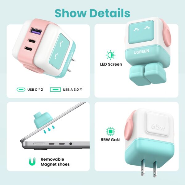 UGREEN Uno Charger 65W (Pink Blue) - Image 2